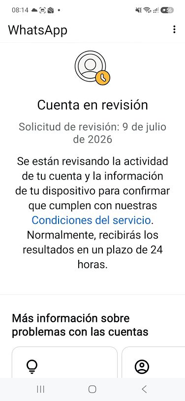 Pantalla de WhatsApp: cuenta en revisión